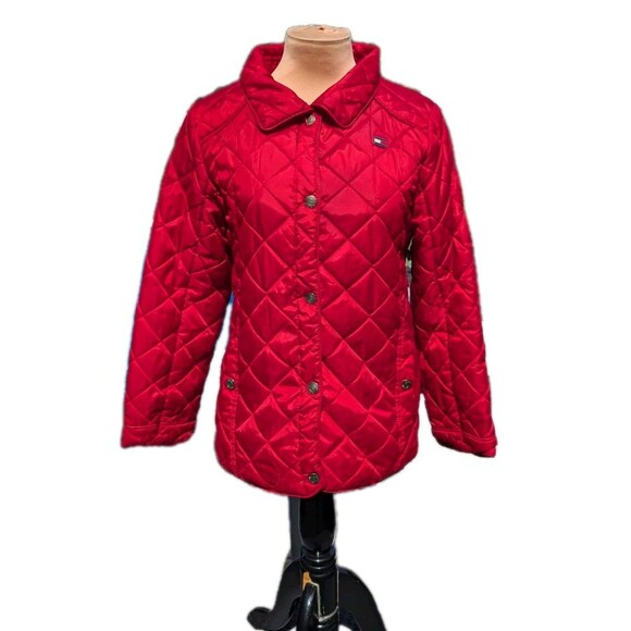 Tommy Hilfiger Scarlet Red Quilted Barn Jacket Juniors XL Warm Classic Stylish - Picture 1 of 8